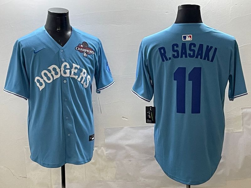 Men Los Angeles Dodgers 11 R.Sasaki Light Blue Joint Name 2025 Nike MLB Jersey style 21